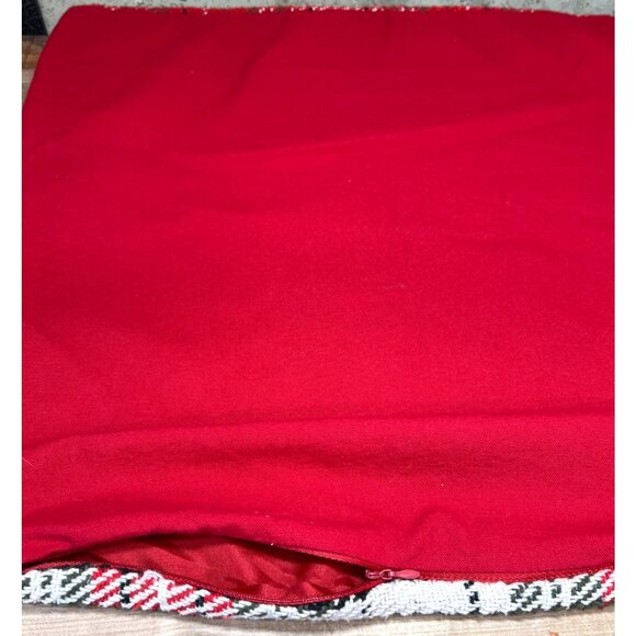 Red Plaid Decorative Throw Pillow Cover With Zipper Closure - Picture 3 of 3